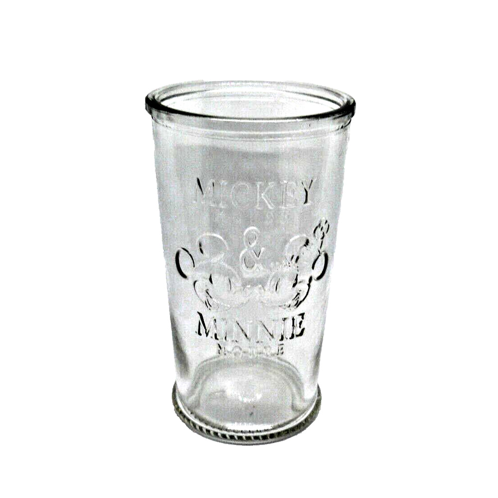 DISNEY Mickey Mouse & Minnie Mouse Clear Drinking Glass 6 in, Marked 1, VINTAGE